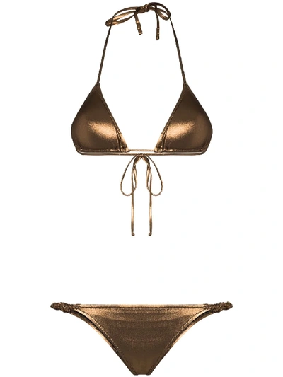 Shop Reina Olga Scrunchie Triange Bikini Set In Brown
