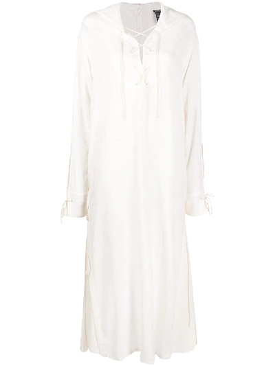 Shop Ann Demeulemeester Lace-up Detail Long Dress In White