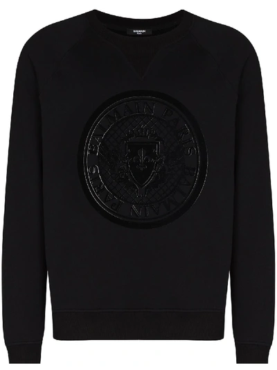 Shop Balmain 3d Flock Coin Logo Sweatshirt In Black