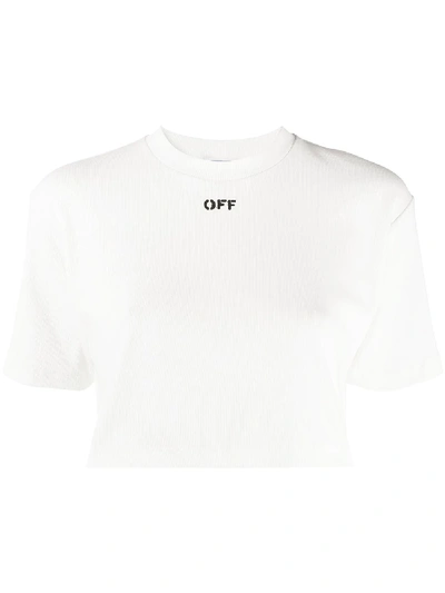 Shop Off-white Logo-print Cropped T-shirt In White