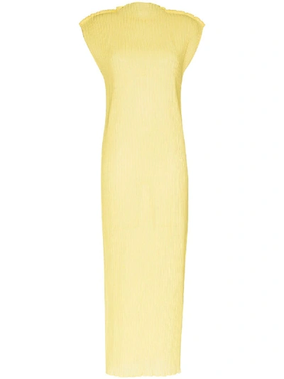 Shop Jil Sander Ribbed Stand-up Collar Dress In Yellow