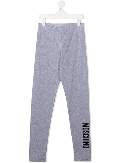 Shop Moschino Teen Logo-print Leggings In Grey