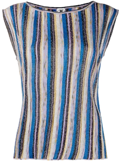 Shop M Missoni Sleeveless Striped Knit Top In Blue