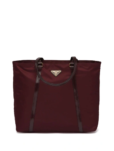 Shop Prada Triangle Logo Tote Bag In Red