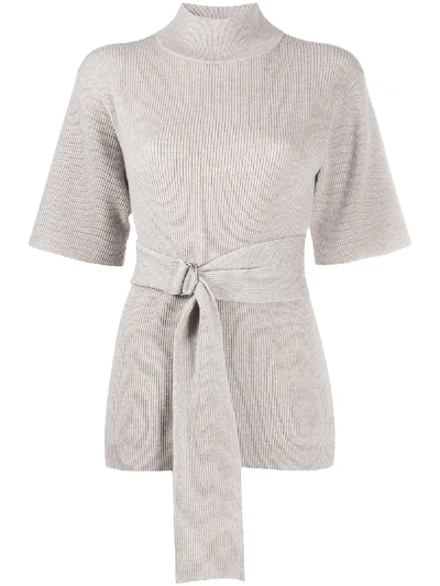 Shop Brunello Cucinelli Belted Knitted Top In Grey