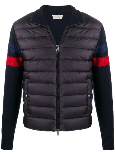 Shop Moncler Padded Cardigan In Blue
