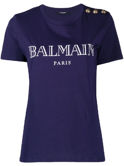 Shop Balmain Logo Printed T-shirt In Blue