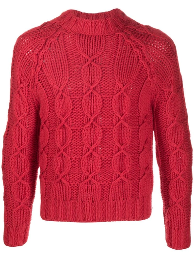 Shop Saint Laurent Cable Knit Jumper In Red
