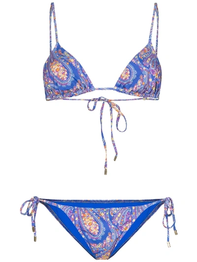 Shop Etro Paisley Print Bikini In Blue