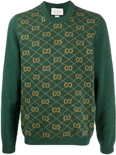 Shop Gucci Gg Jacquard Wool Jumper In Green
