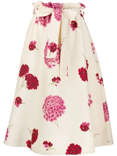 Shop La Doublej Big Blooms A-line Midi Skirt In Neutrals