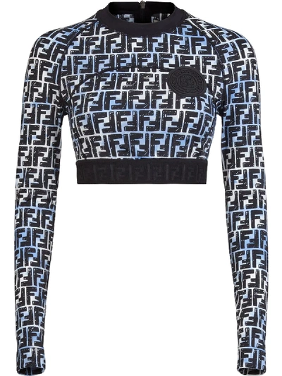 Shop Fendi X Joshua Vides Ff Print Cropped Sweatshirt In Blue