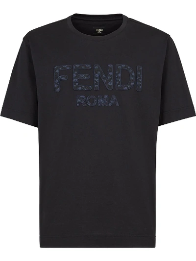 Shop Fendi Roma Appliqué T-shirt In Black