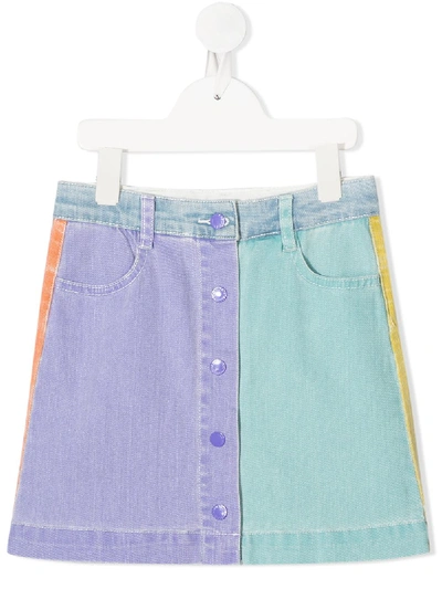 Shop Stella Mccartney Colour-block Mini Denim Skirt In Purple