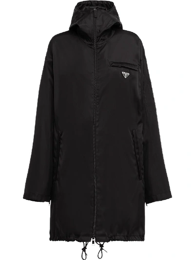 Shop Prada Logo Plaque Parka Coat In Black