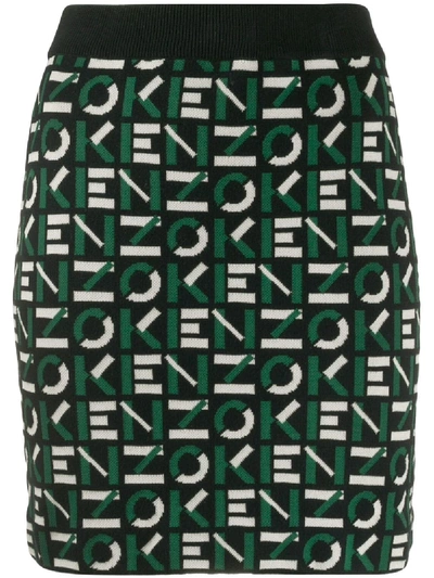 Shop Kenzo Intarsia-knit Logo Skirt In Green