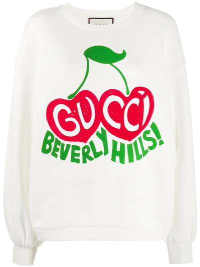 Shop Gucci Logo Print Sweatshirt In Neutrals