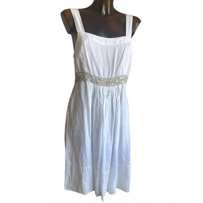 Pre-owned 120% Lino Linen Mid-length Dress In White