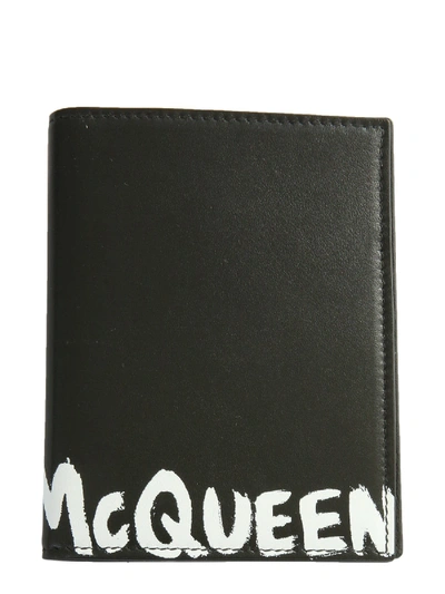 Shop Alexander Mcqueen Passport Holder With Graffiti Logo In Nero