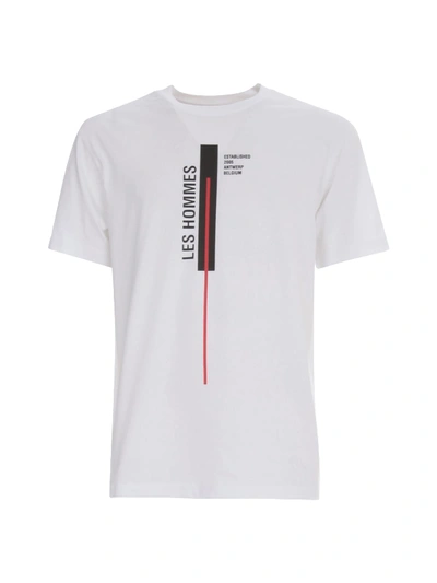 Shop Les Hommes Tshirt Vertical Lines In White