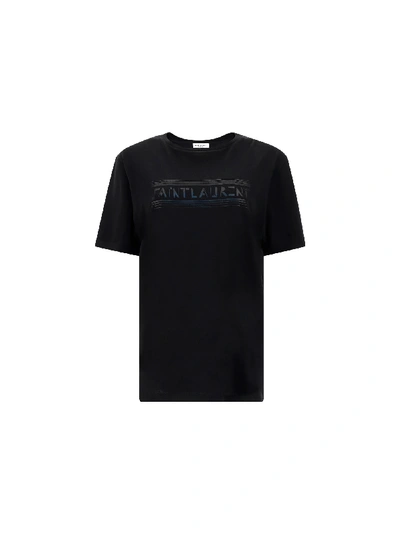 Shop Saint Laurent T-shirt In Noir/noir Brillant