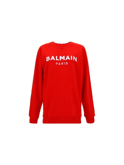 Shop Balmain Sweatshirt In Rouge/blanc
