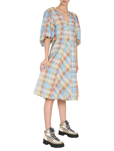 Shop Ganni Midi Dress In Multicolor