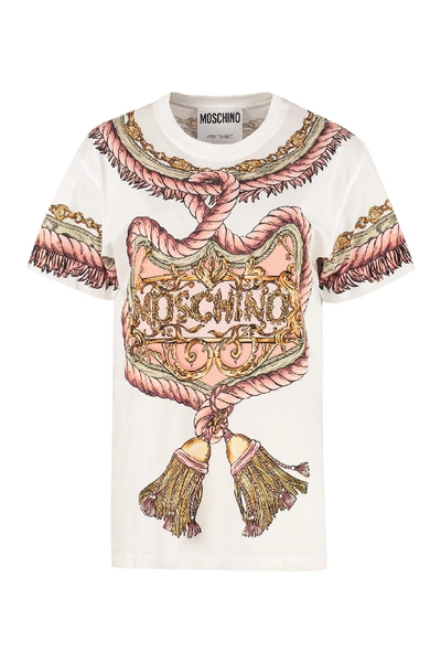 Shop Moschino Printed Cotton T-shirt In White