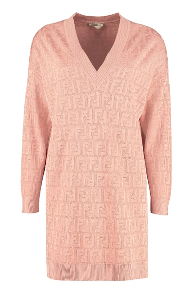 Shop Fendi Knitted Jacquard Dress In Pink