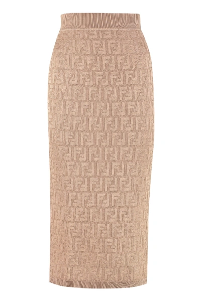 Shop Fendi Jacquard Knit Skirt In Beige