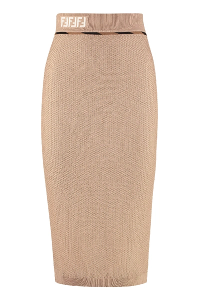 Shop Fendi Open-knit Skirt In Beige