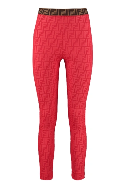 Shop Fendi Elasticated Waist Leggings In Red
