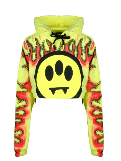 Shop Barrow Logo Print Crop Hoodie In Yellow & Orange