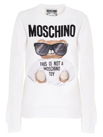 Shop Moschino Crewneck Maxi Teddy Sweatshirt In White