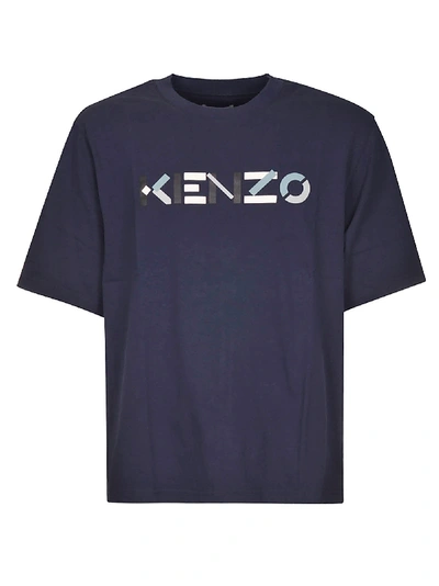 Shop Kenzo Logo T-shirt In Blue Marine