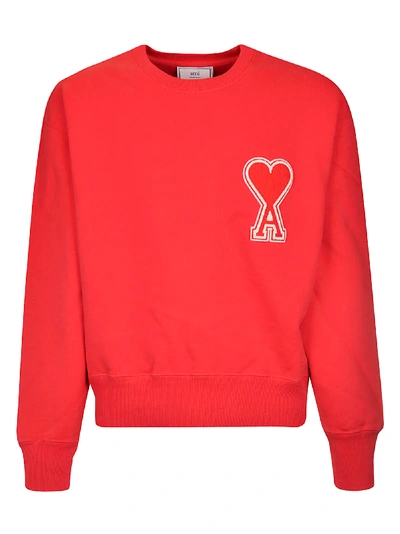 Shop Ami Alexandre Mattiussi Logo Patched Sweatshirt In Red