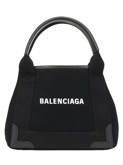 Shop Balenciaga Navy Cabas Xs Handbag In Noir