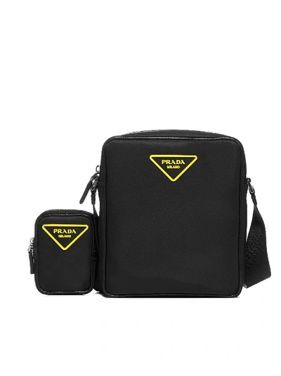 Shop Prada Nylon Shoulder Bag + Pouch In Nero Giallo