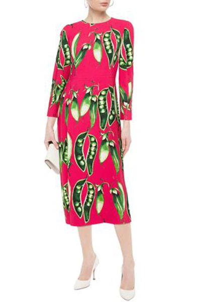 Shop Dolce & Gabbana Printed Stretch-crepe Midi Dress In Tomato Red