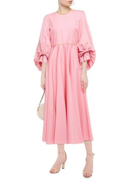 Shop Roksanda Fife Gathered Cotton-poplin Midi Dress In Baby Pink