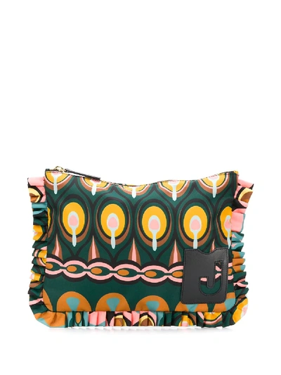 Shop La Doublej Geometric Zipped Clutch In Green