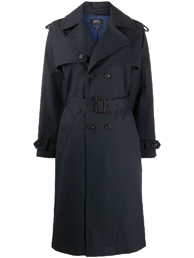 Shop Apc Simone Double-breasted Trench Coat In Blue
