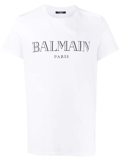 Shop Balmain Logo-print Cotton T-shirt In White