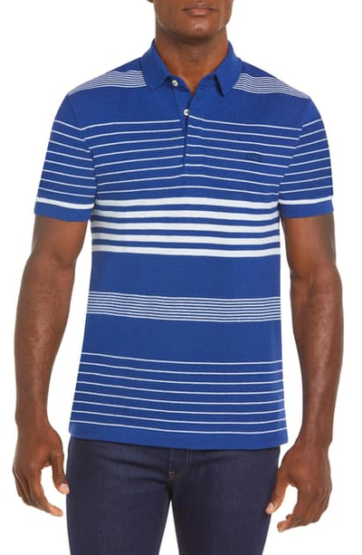 Shop Lacoste Stripe Cotton & Linen Pique Polo In Methylene/ Flour