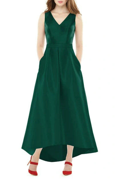 Shop Alfred Sung Satin High/low Gown In Hunter