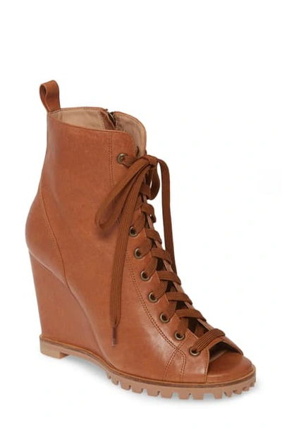 Shop Linea Paolo Sasha Peep Toe Bootie In Brown Leather