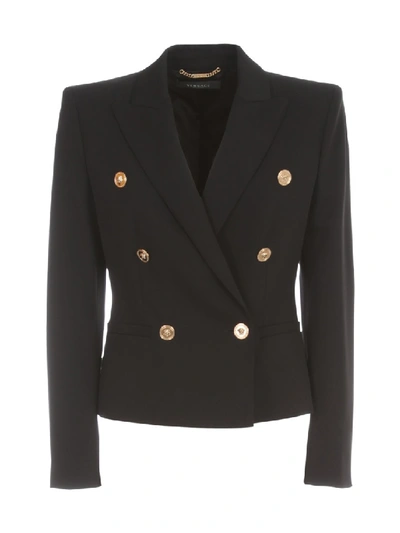 Shop Versace Wool Gabardine Stretch Short Jacket In Black