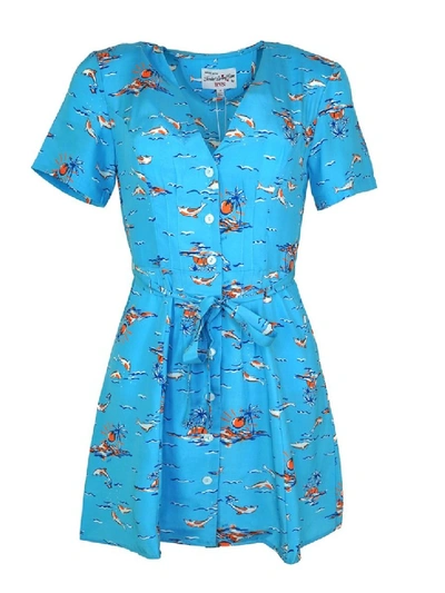 Shop Hvn Mini Rosemary Dolphin Print Silk Dress In Blue