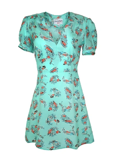Shop Hvn Mini Paula Surfer Print Silk Dress In Blue