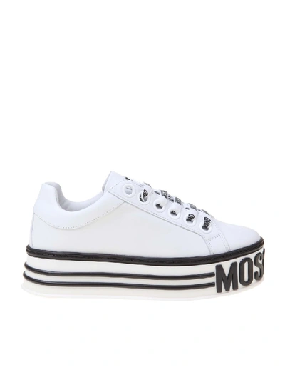 Shop Moschino Platform Sneakers In White Leather